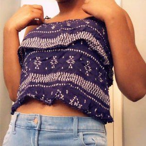 Navy and white layered crop top